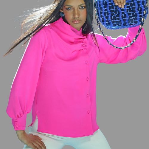 Blusa de Seda Fucsia · Cuello Fantasía Drapé - Masum Karimi