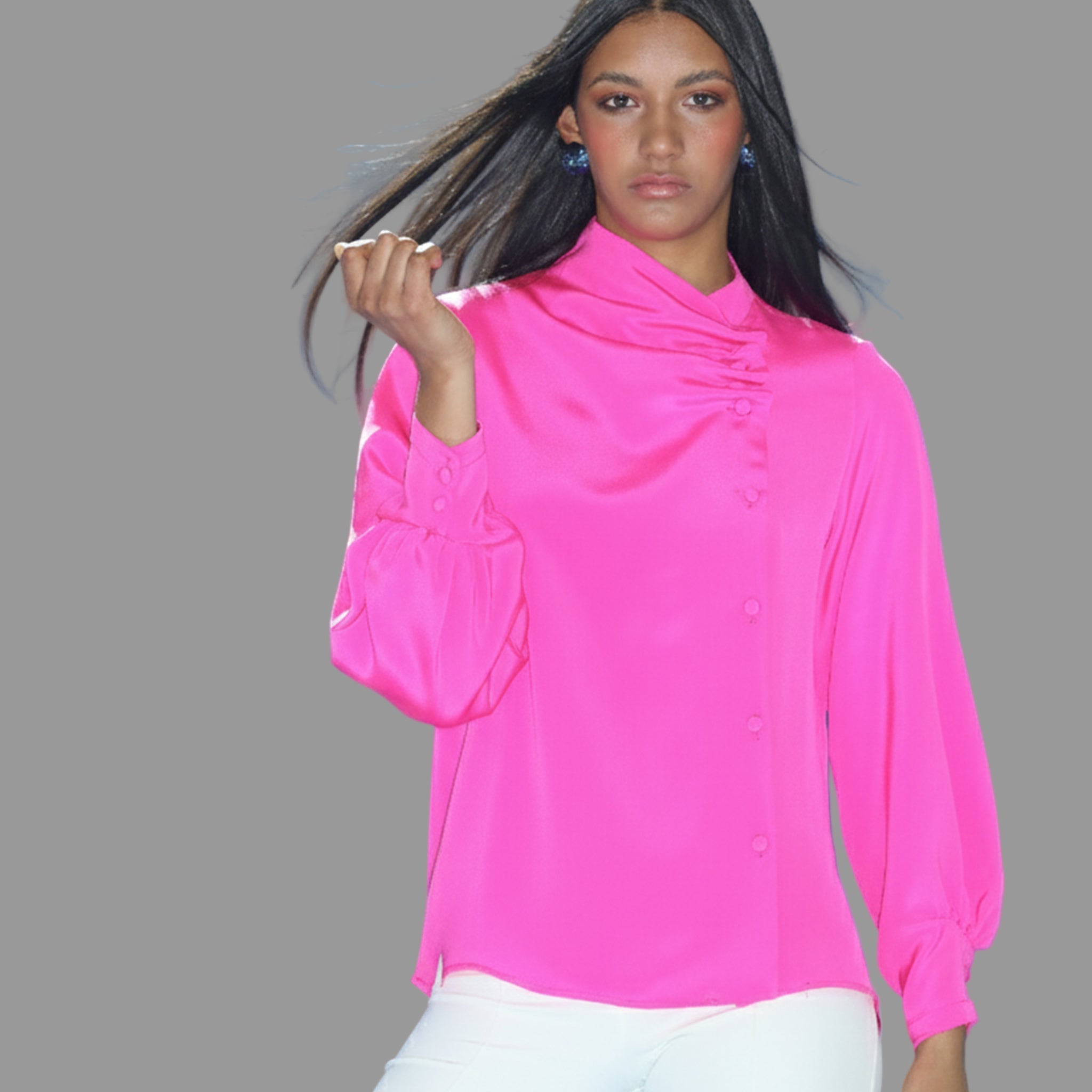 Blusa de Seda Fucsia · Cuello Fantasía Drapé - Masum Karimi