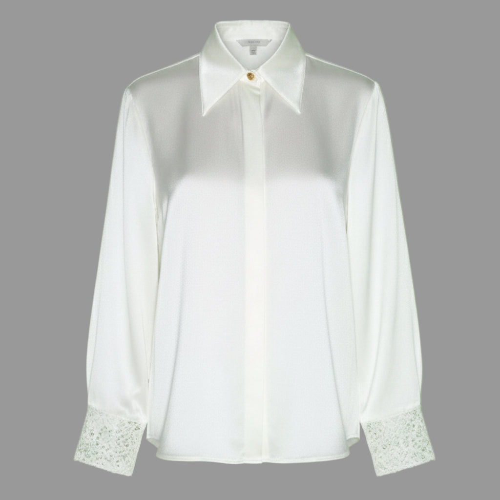 Blusa Seda con Puños de Encaje Blanca - Masum Karimi