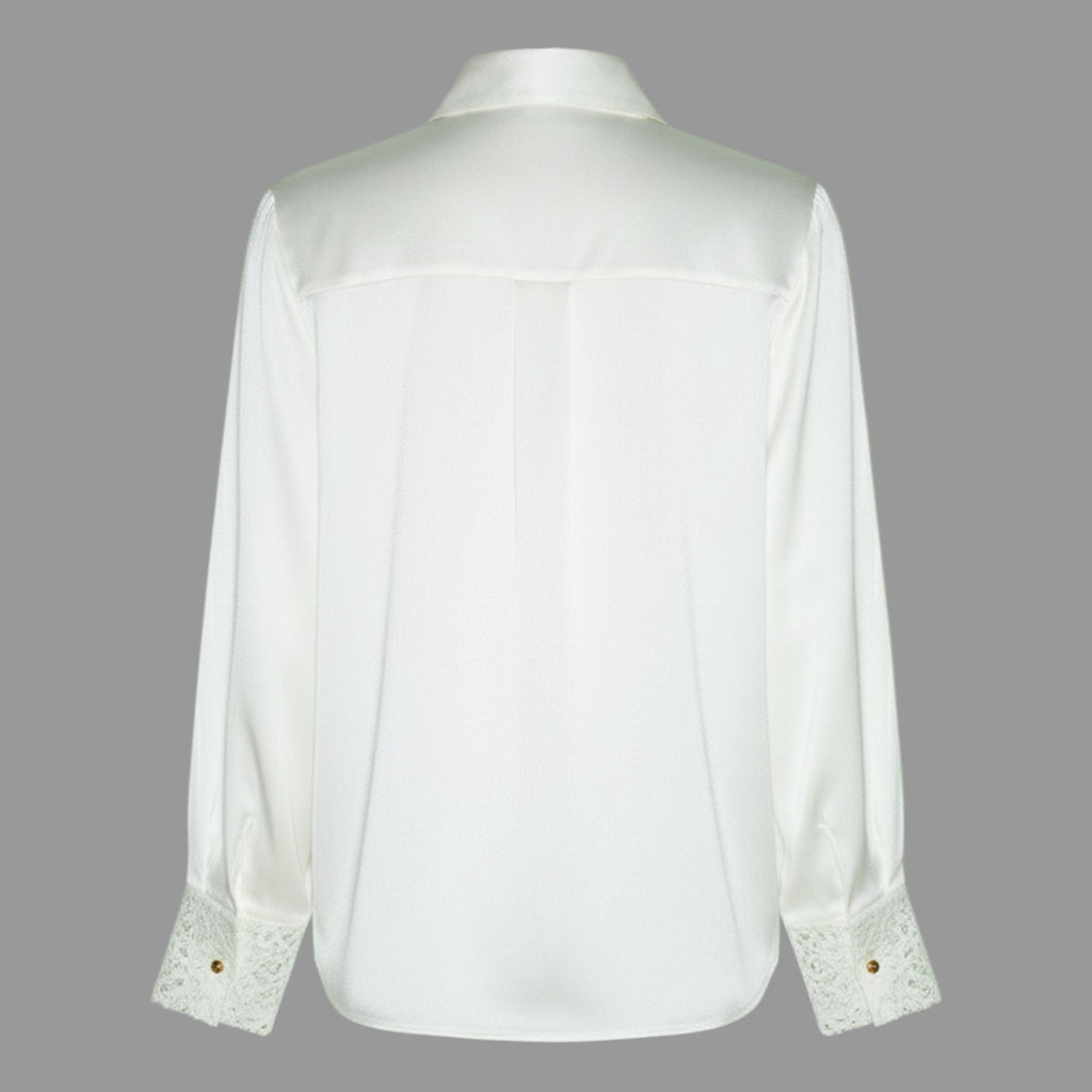 Blusa Seda con Puños de Encaje Blanca - Masum Karimi