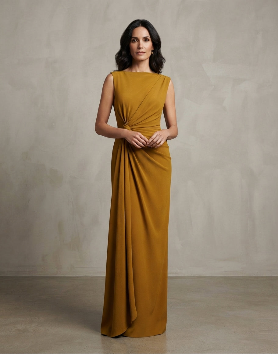 traje madrina alta costura color ocre