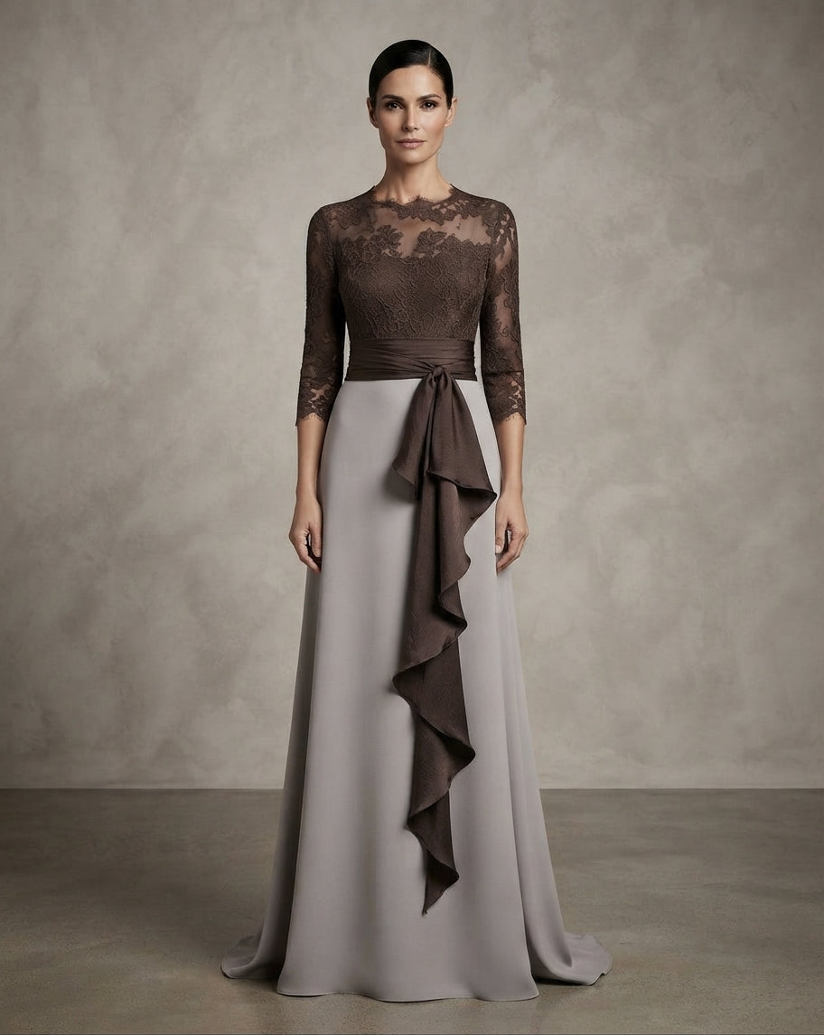 traje madrina con encaje y volantes