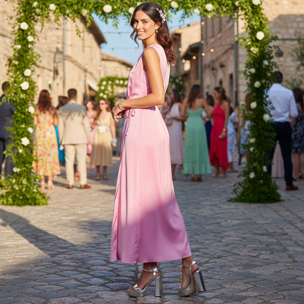 Vestido Cruzado Moira Rosa en Seda - Masum Karimi