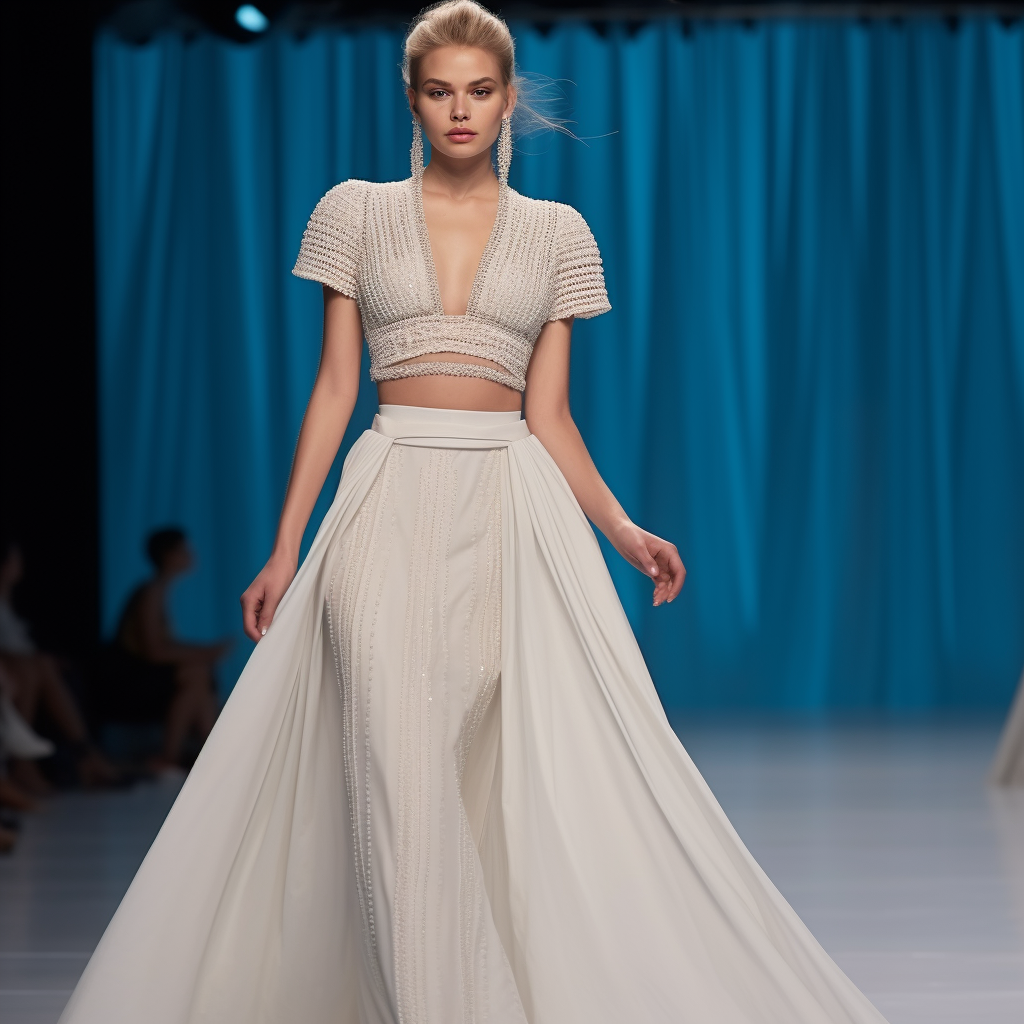 Vestido de novia con presencia escénica y acabados artesanales de lujo.